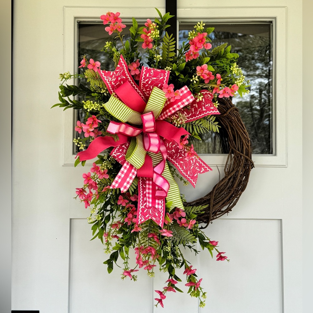 Charming Pink Floral Grapevine Wreath